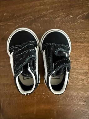Vans Kids Black and White Velcro Skate Sneakers